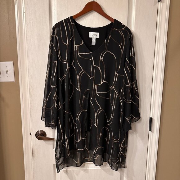 Joseph Ribkoff | 18 Black JDS Tunic Top Dressy Sheer Mature Sequin Chain Overlay - Picture 2 of 15